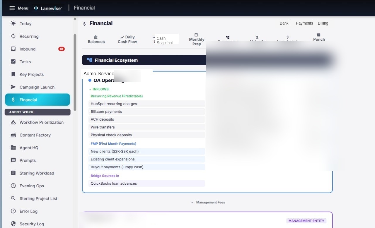 Financial Command Center - Cash flow and ecosystem