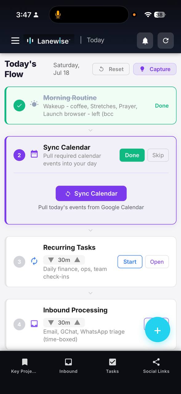 Lanewise mobile app view